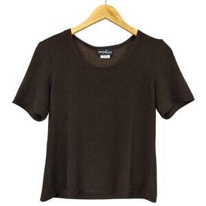 Positive Attitude Brown Round Neck Short Sleeve Minimalist Top Made in USA